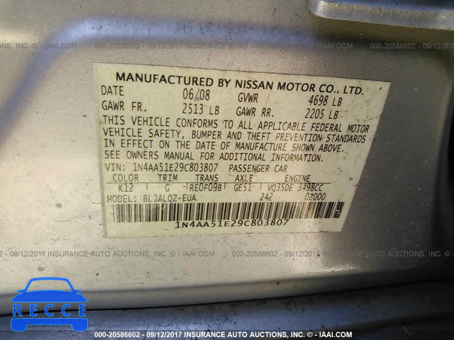 2009 Nissan Maxima S/SV 1N4AA51E29C803807 image 8