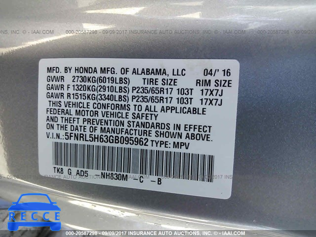 2016 Honda Odyssey EXL 5FNRL5H63GB095962 image 8