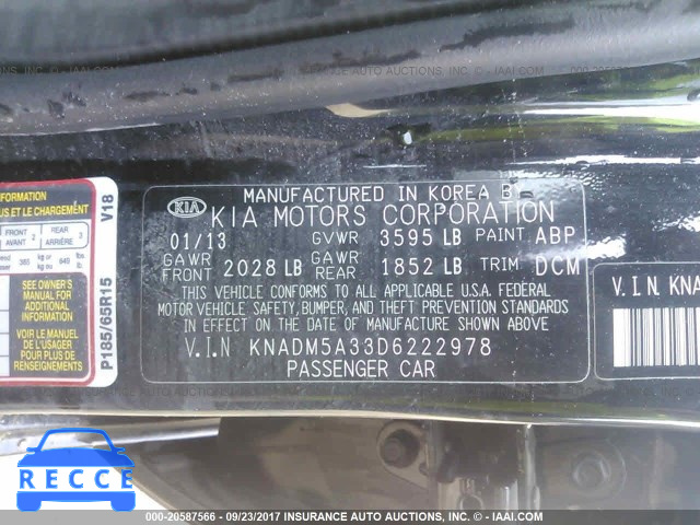 2013 KIA RIO KNADM5A33D6222978 image 8