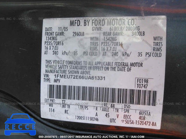 2006 Ford Explorer XLS 1FMEU72E66UA61331 image 8