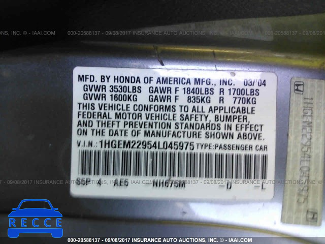 2004 Honda Civic 1HGEM22954L045975 Bild 8