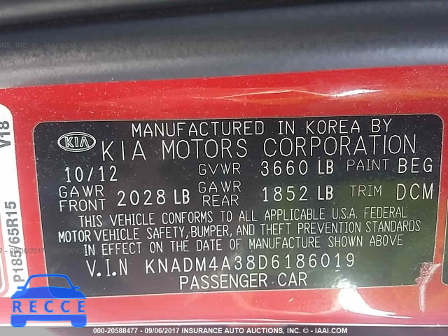 2013 KIA RIO KNADM4A38D6186019 image 8