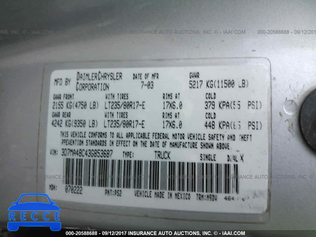 2003 DODGE RAM 3500 ST/SLT 3D7MA48C43G853687 image 8