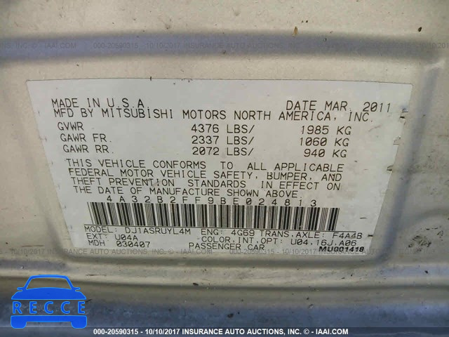 2011 Mitsubishi Galant FE 4A32B2FF9BE024813 Bild 8