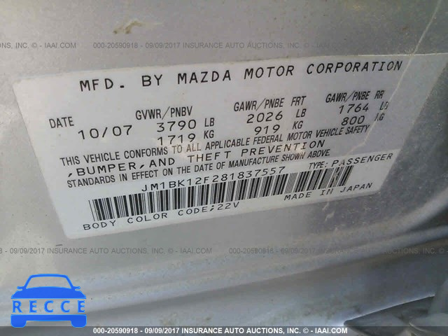 2008 Mazda 3 JM1BK12F281837557 image 8