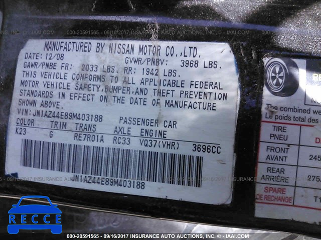2009 Nissan 370Z JN1AZ44E89M403188 зображення 8