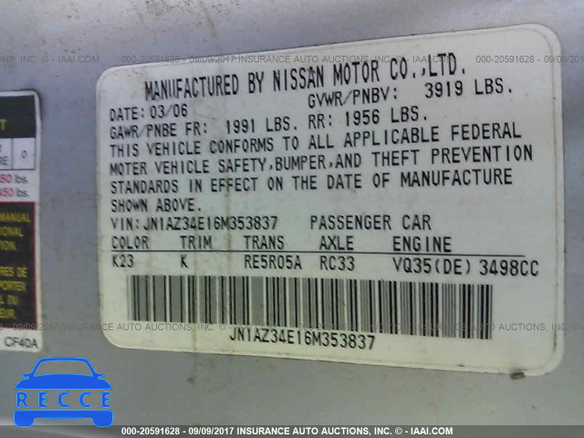 2006 Nissan 350Z COUPE JN1AZ34E16M353837 image 8