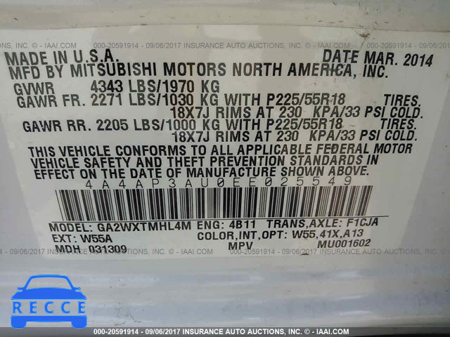 2014 Mitsubishi Outlander Sport 4A4AP3AU0EE025549 image 8