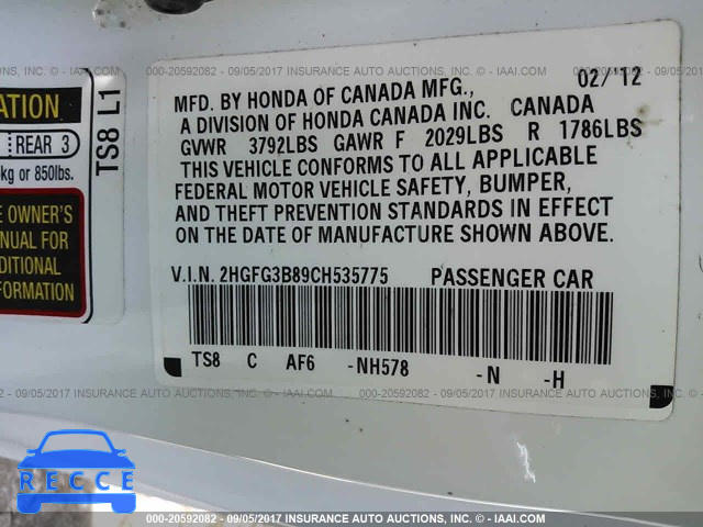 2012 Honda Civic 2HGFG3B89CH535775 image 8