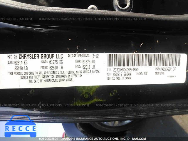 2012 Dodge Charger SE 2C3CDXBG4CH244954 зображення 8