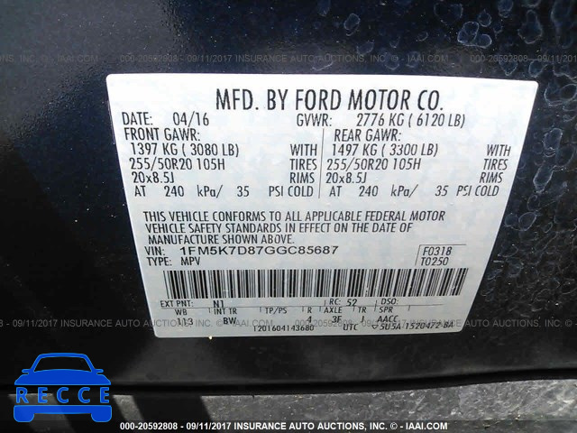 2016 Ford Explorer XLT 1FM5K7D87GGC85687 image 8