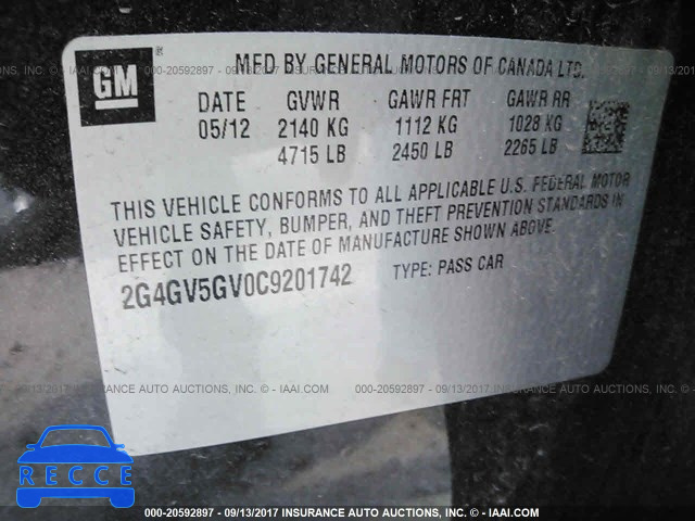 2012 Buick Regal GS 2G4GV5GV0C9201742 зображення 8
