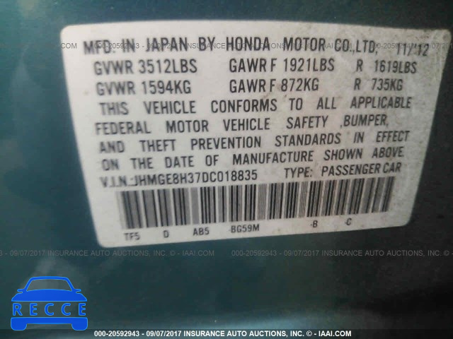 2013 Honda FIT JHMGE8H37DC018835 image 8