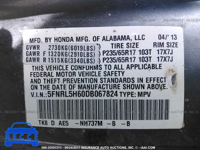 2013 Honda Odyssey EXL 5FNRL5H60DB067824 image 8