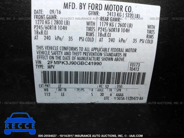 2016 Ford Edge 2FMPK3J90GBC41990 зображення 8