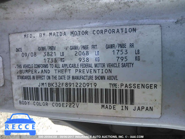 2009 Mazda 3 JM1BK32F891220919 image 8