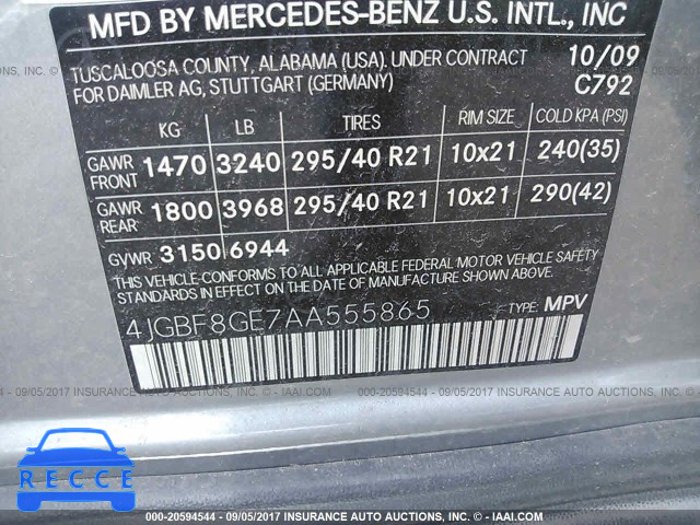 2010 Mercedes-benz GL 550 4MATIC 4JGBF8GE7AA555865 Bild 8