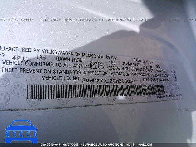 2012 Volkswagen Jetta 3VWDX7AJ2CM305897 image 8
