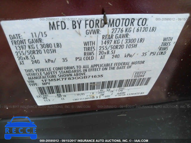 2016 Ford Explorer 1FM5K7F83GGB71635 зображення 8