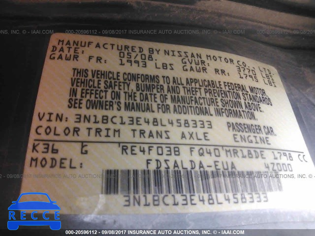 2008 Nissan Versa 3N1BC13E48L458333 image 8