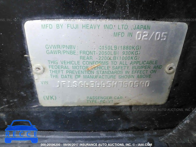 2005 SUBARU FORESTER JF1SG63665H750590 image 8
