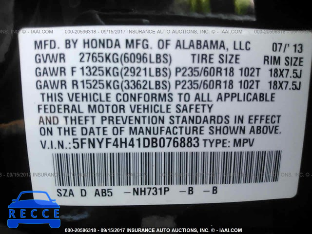 2013 Honda Pilot 5FNYF4H41DB076883 image 8