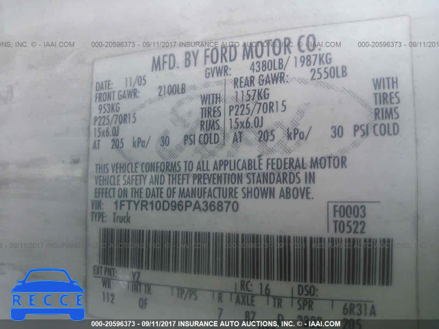 2006 Ford Ranger 1FTYR10D96PA36870 image 8