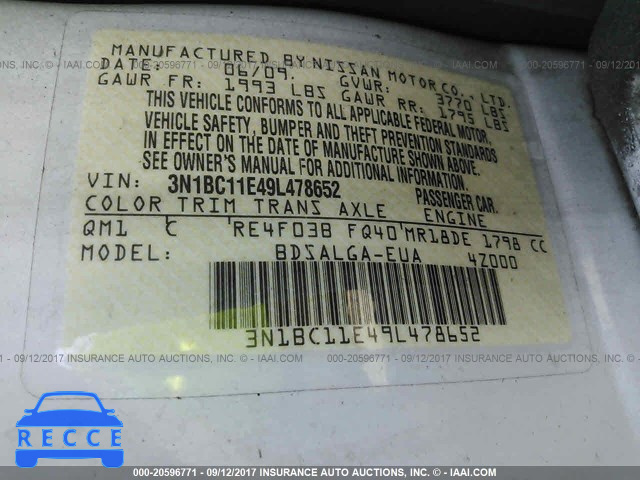 2009 Nissan Versa 3N1BC11E49L478652 image 8