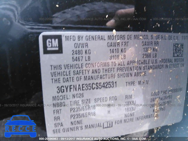 2012 Cadillac SRX 3GYFNAE35CS542531 зображення 8