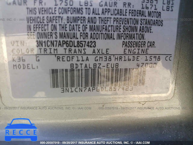 2013 Nissan Versa S/S PLUS/SV/SL 3N1CN7AP6DL857423 Bild 8