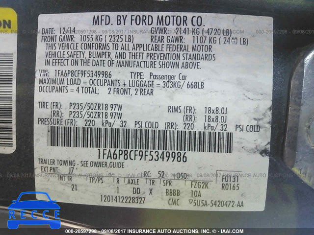 2015 Ford Mustang 1FA6P8CF9F5349986 image 8