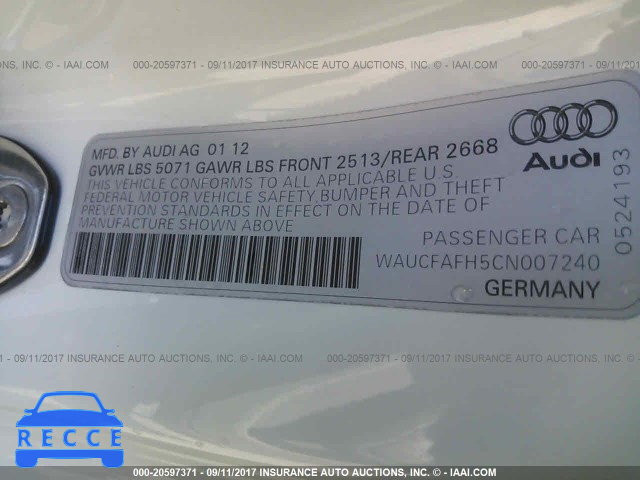 2012 Audi A5 WAUCFAFH5CN007240 image 8