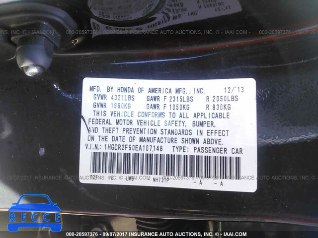 2014 Honda Accord 1HGCR2F50EA107148 зображення 8
