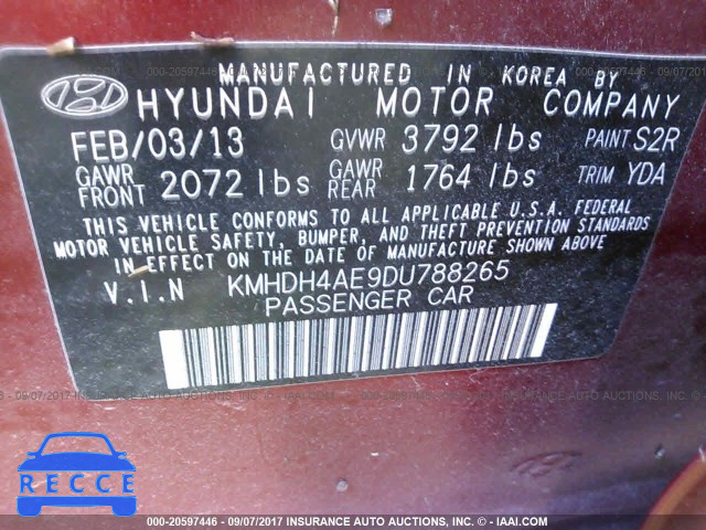 2013 Hyundai Elantra KMHDH4AE9DU788265 зображення 8