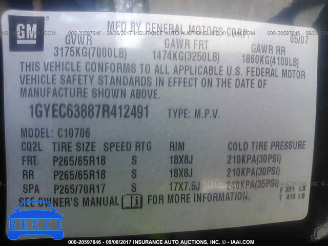 2007 Cadillac Escalade 1GYEC63887R412491 image 8