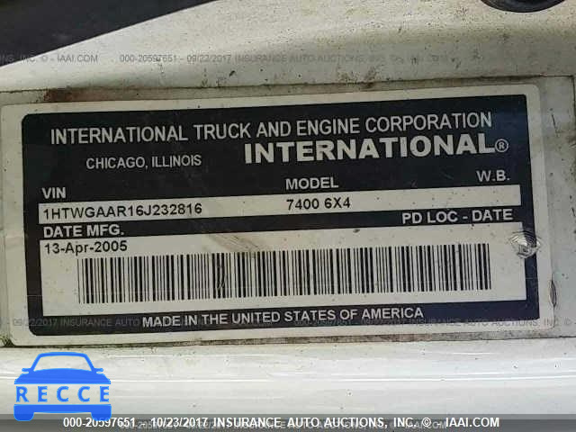 2006 INTERNATIONAL 7400 7400 1HTWGAAR16J232816 зображення 9