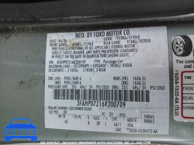 2006 Ford Fusion 3FAHP07Z16R200709 image 8