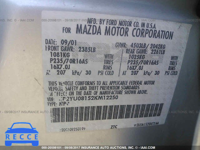 2002 MAZDA TRIBUTE 4F2YU08152KM12250 image 8