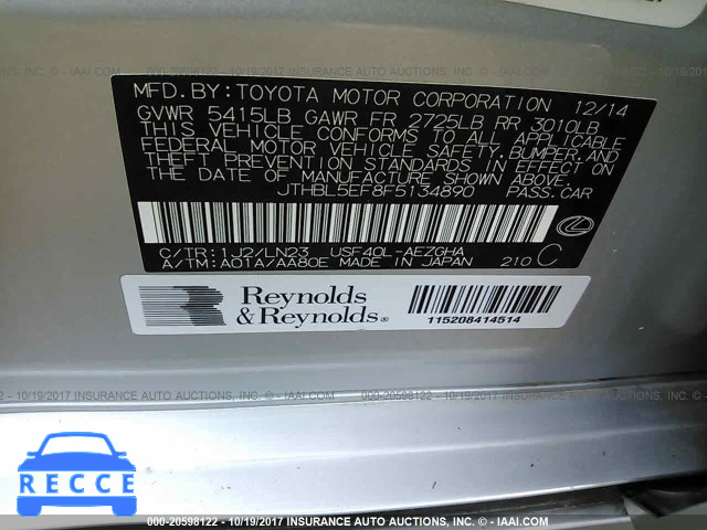 2015 Lexus LS 460 JTHBL5EF8F5134890 image 8