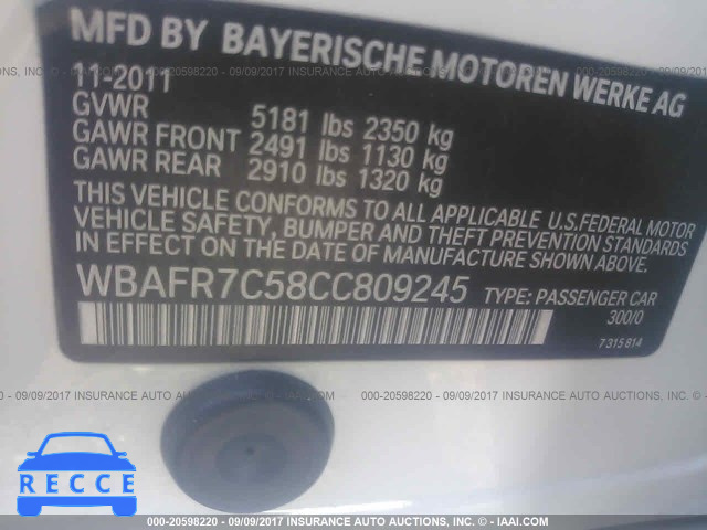 2012 BMW 535 WBAFR7C58CC809245 зображення 8