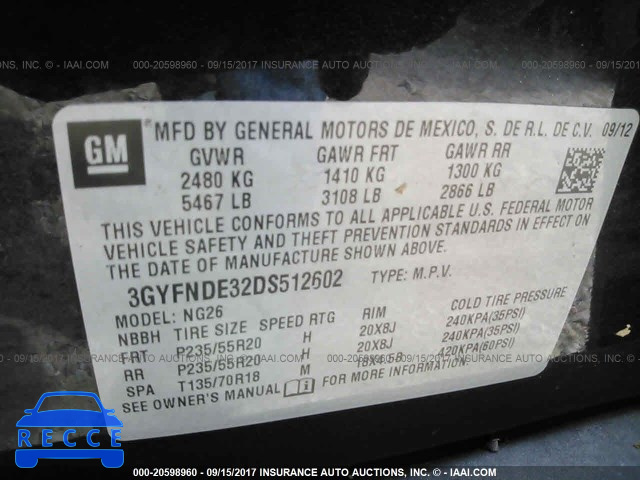 2013 Cadillac SRX 3GYFNDE32DS512602 image 8