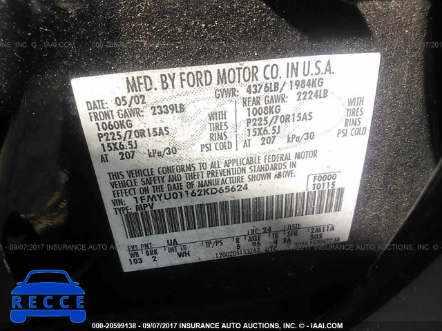 2002 Ford Escape XLS 1FMYU01162KD65624 image 8