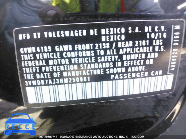 2017 VOLKSWAGEN JETTA 3VWDB7AJ3HM250981 Bild 8