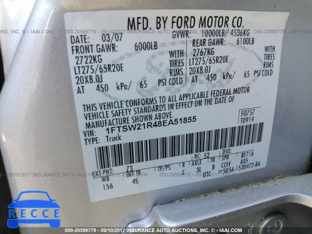 2008 Ford F250 1FTSW21R48EA51855 зображення 8