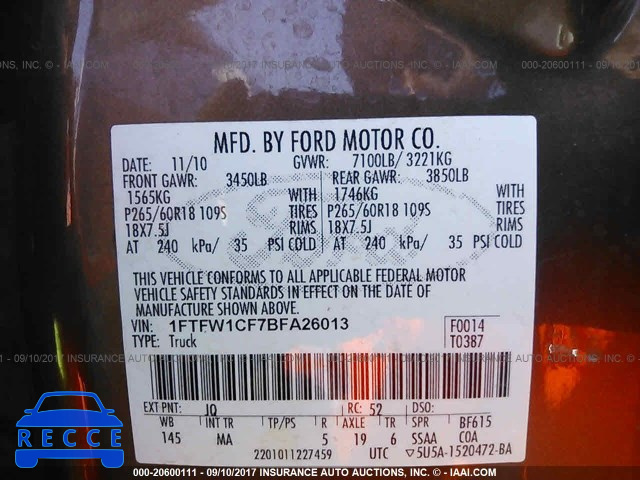2011 Ford F150 1FTFW1CF7BFA26013 image 8