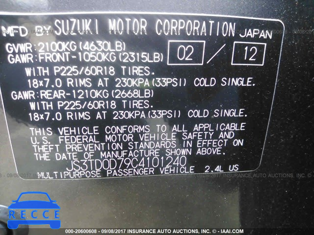 2012 SUZUKI GRAND VITARA JLX JS3TD0D79C4101240 image 8