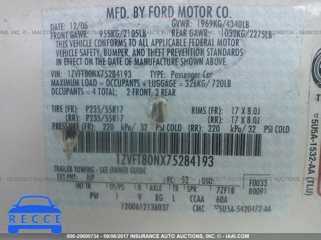 2007 Ford Mustang 1ZVFT80NX75284193 Bild 8