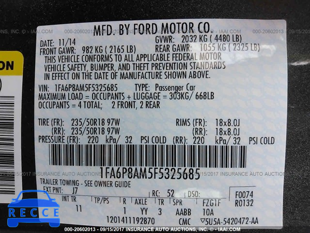 2015 Ford Mustang 1FA6P8AM5F5325685 зображення 8
