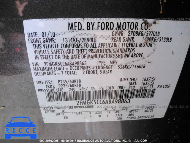 2010 Ford Flex SEL 2FMGK5CC6ABA98863 image 8