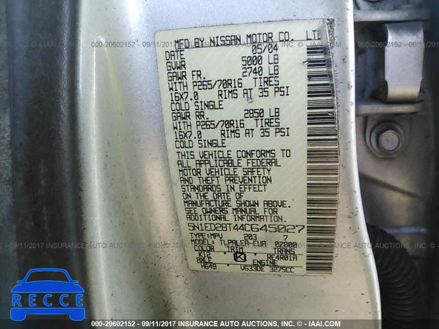 2004 Nissan Xterra 5N1ED28T44C645027 image 8